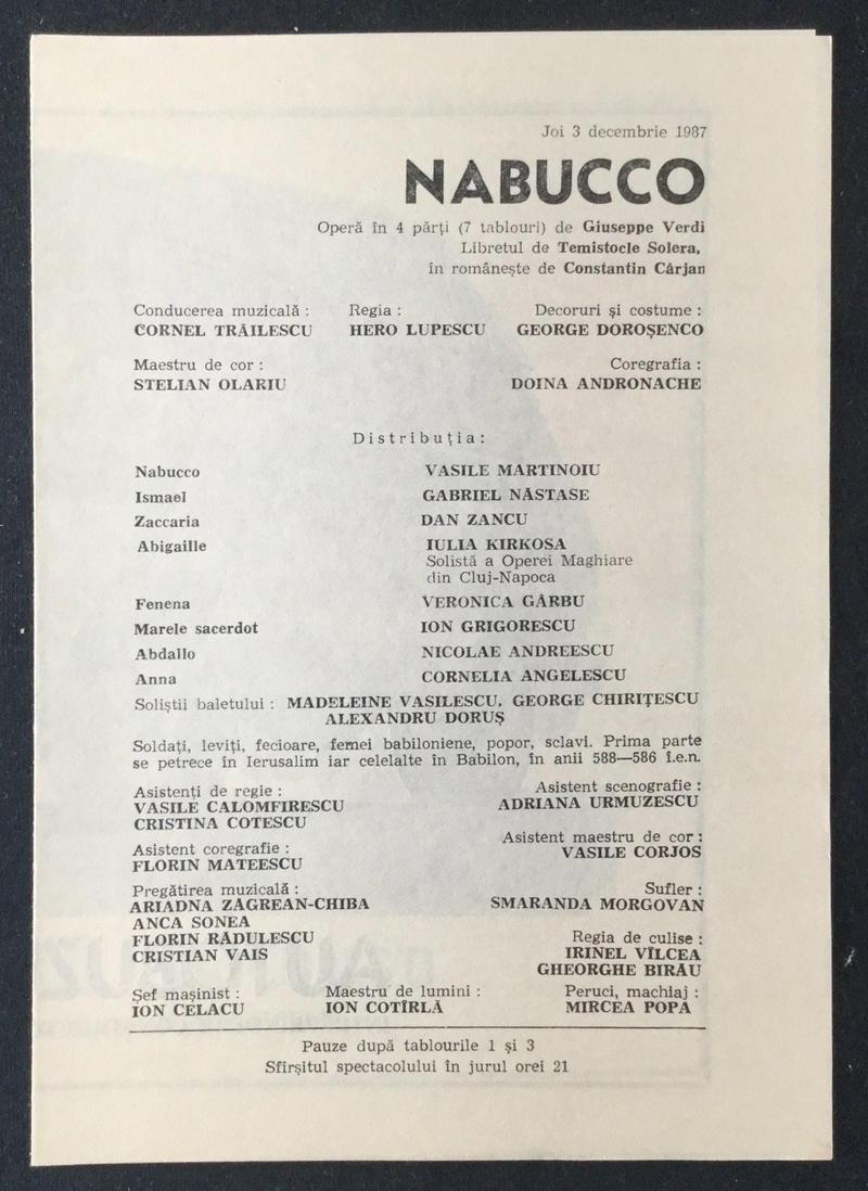 Nabucco în Nabucco, 3 dec. 1987