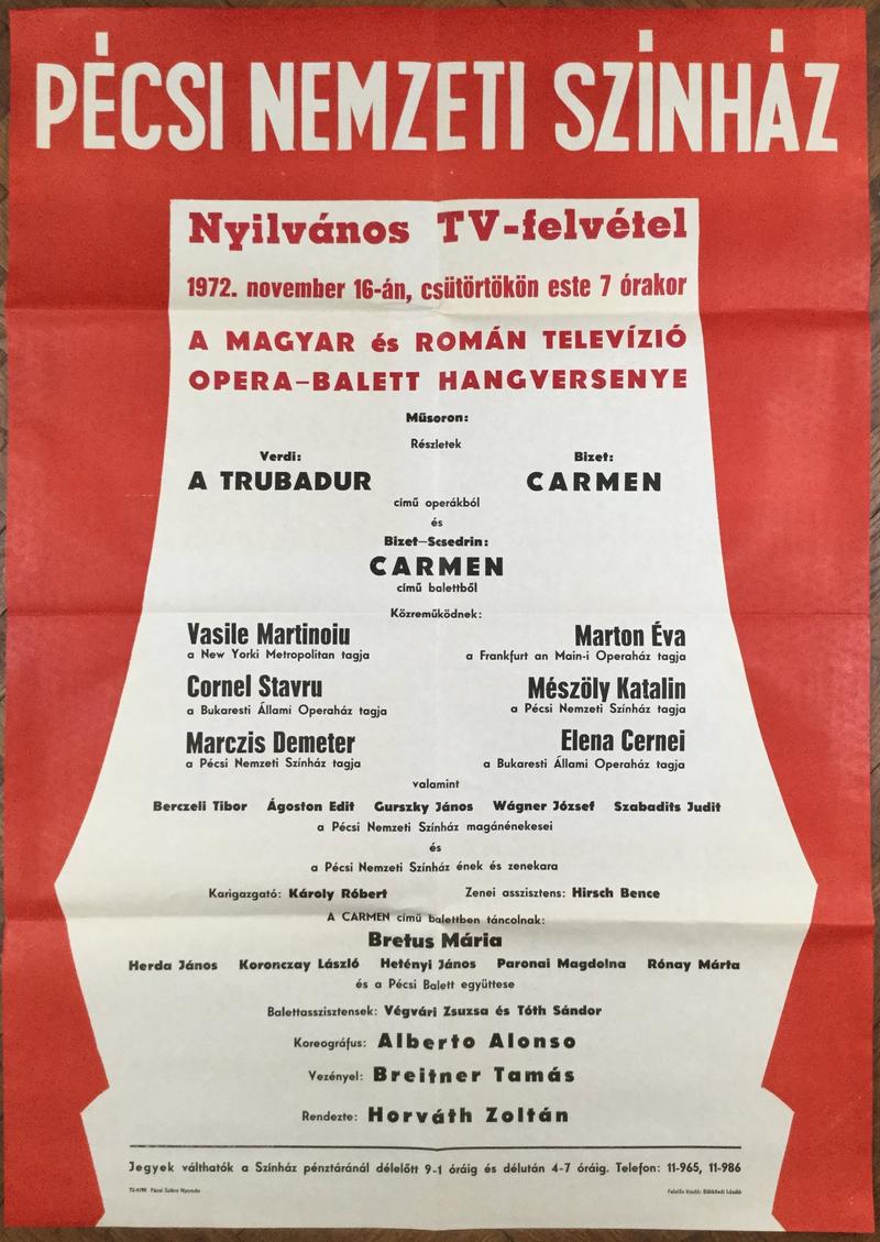Escamilio în Carmen, 16 nov. 1972