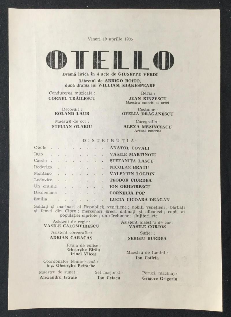 Iago în Otello, 19 apr. 1985