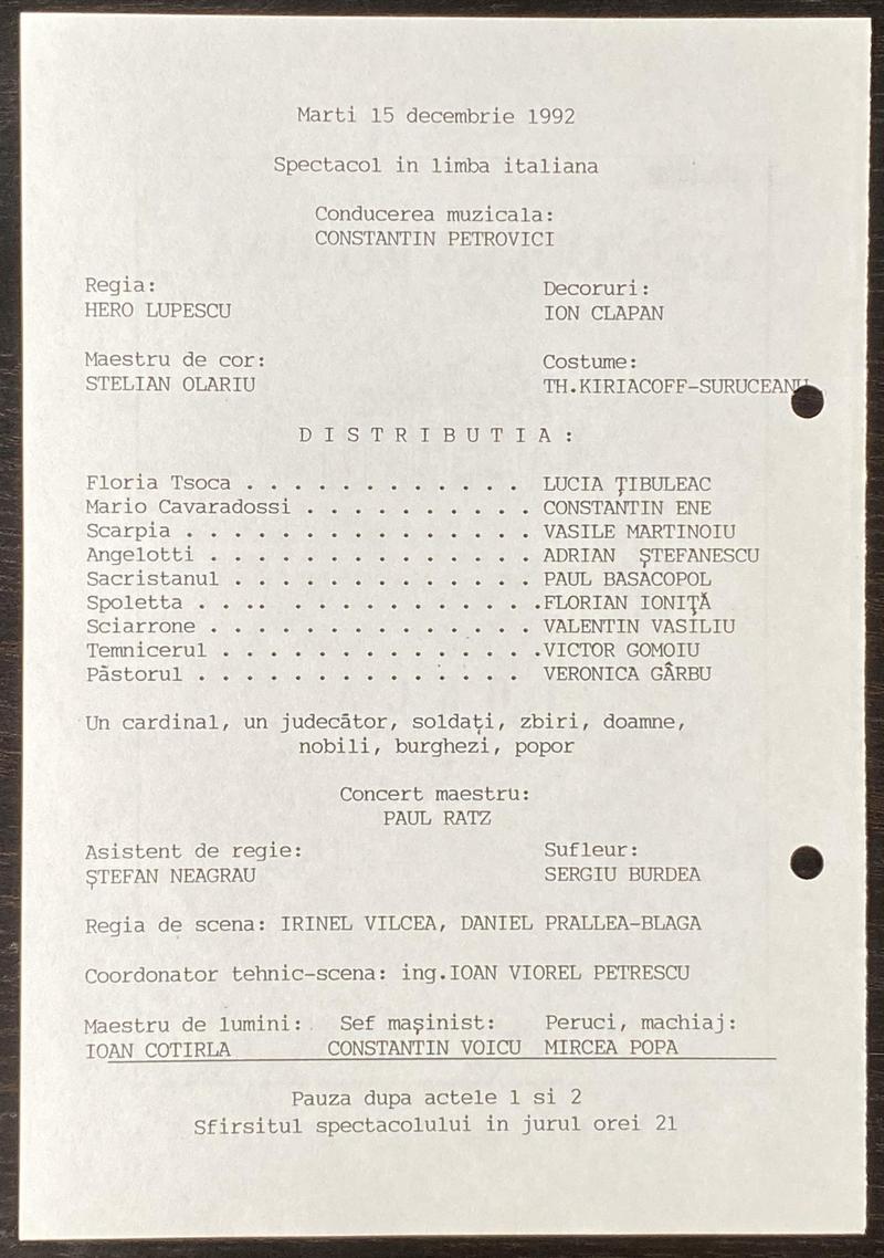 Scarpia în Tosca, 15 dec. 1992