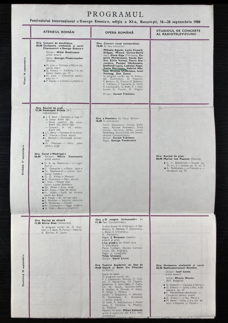 Concert extraordinar în cardul Festivalului Enescu, 16 sept. 1988 (imaginea 2 din 3)