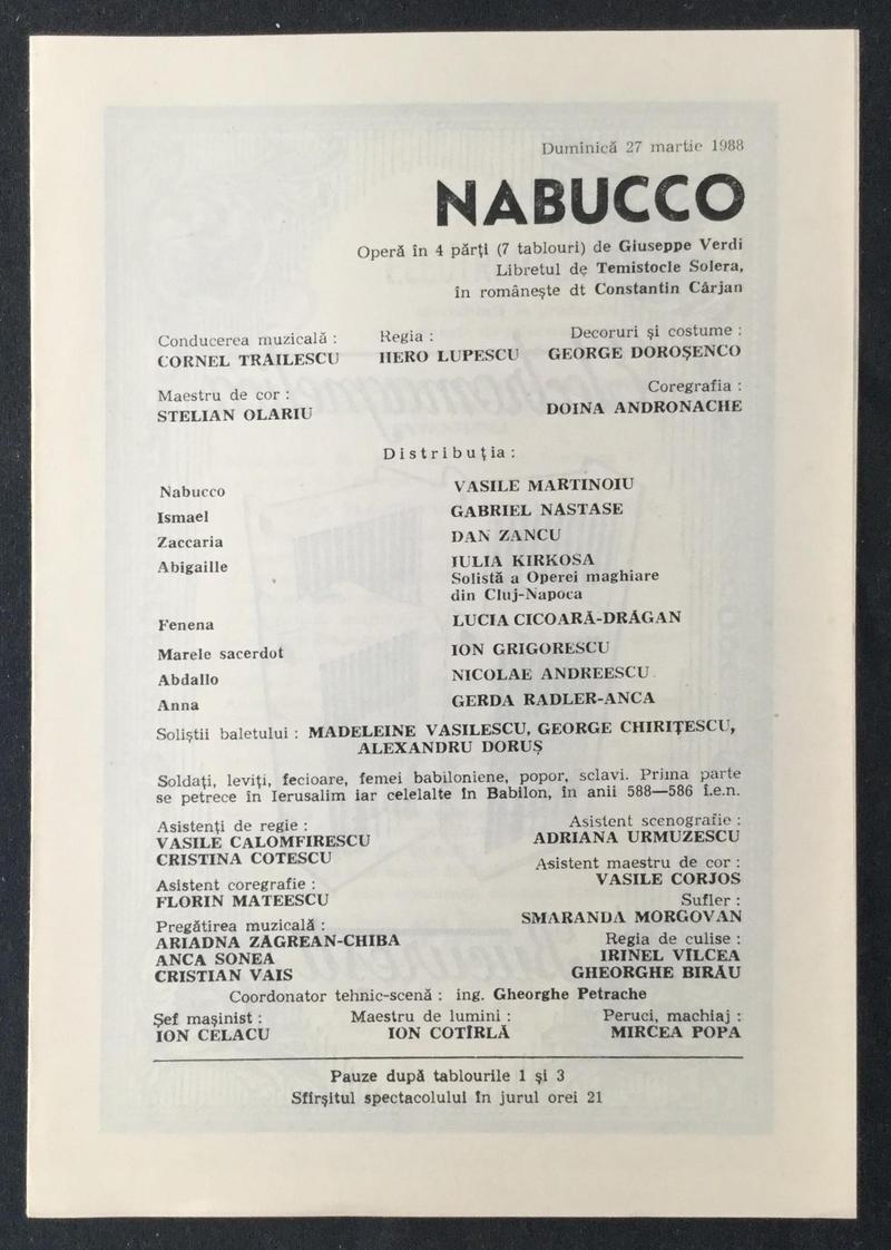Nabucco în Nabucco, 27 mar. 1988