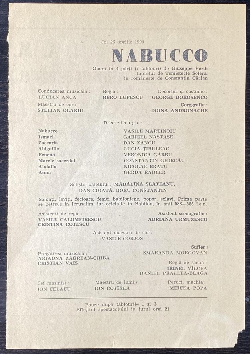 Nabucco în Nabucco, 28 apr. 1990