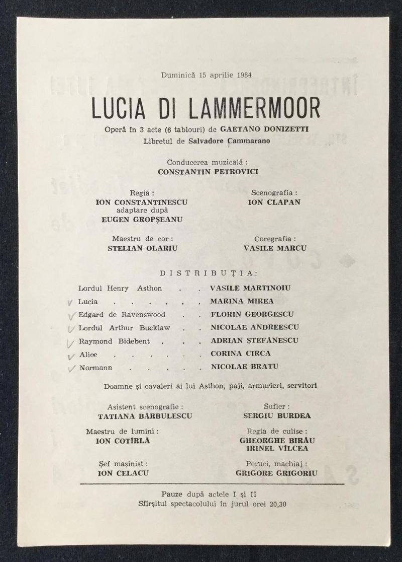 Lord Enrico Ashton în Lucia di Lammermoor, 15 apr. 1984
