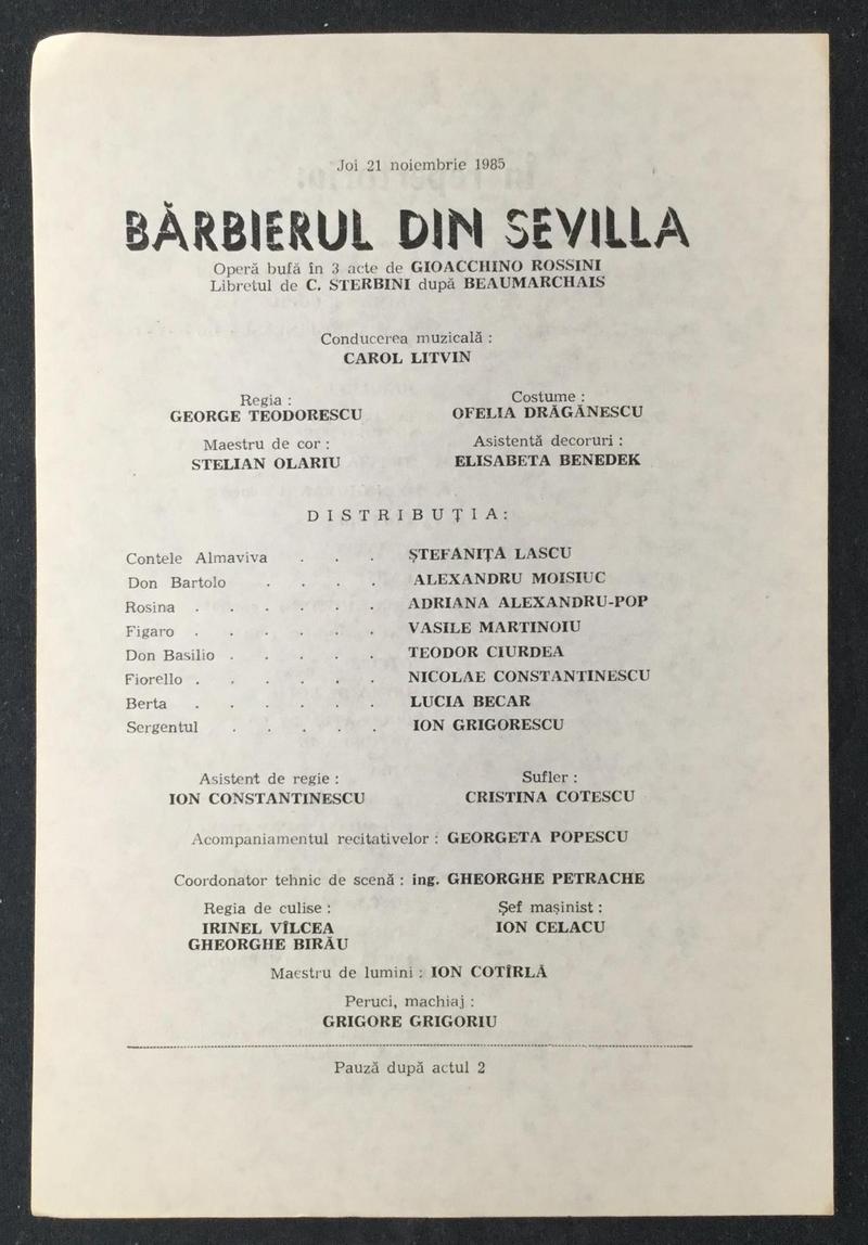 Figaro în Bărbierul din Sevilla, 21 nov. 1985 (imaginea 1 din 2)