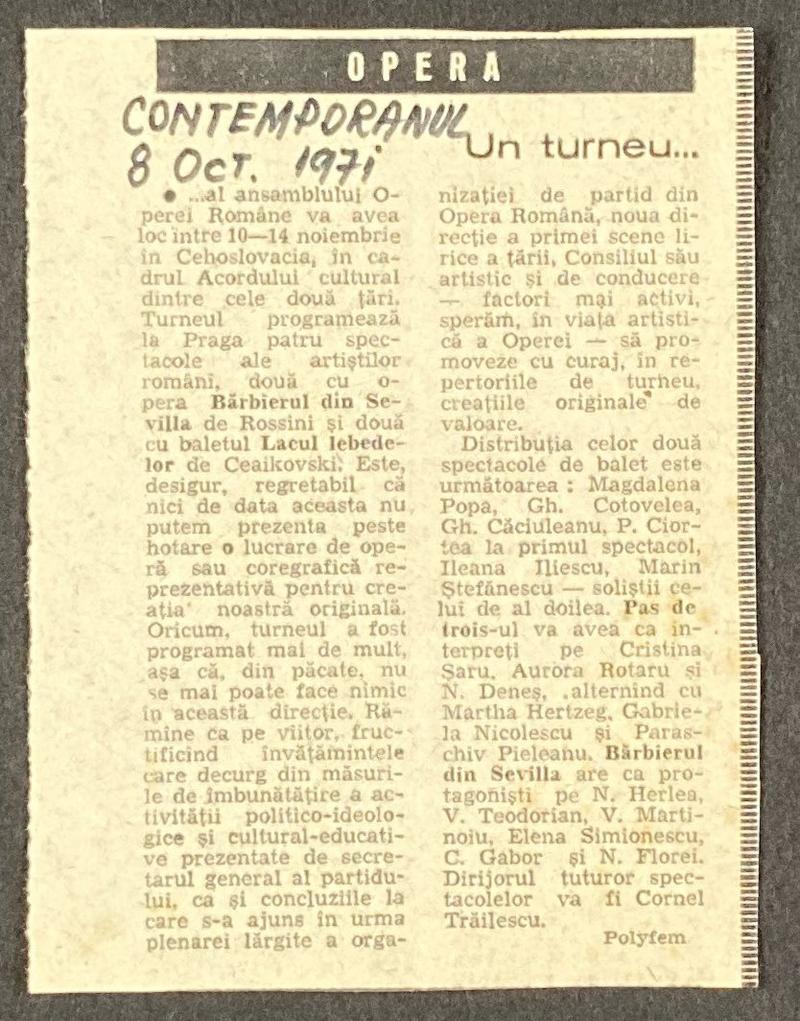 Figaro în Bărbierul din Sevilla, 14 oct. 1971