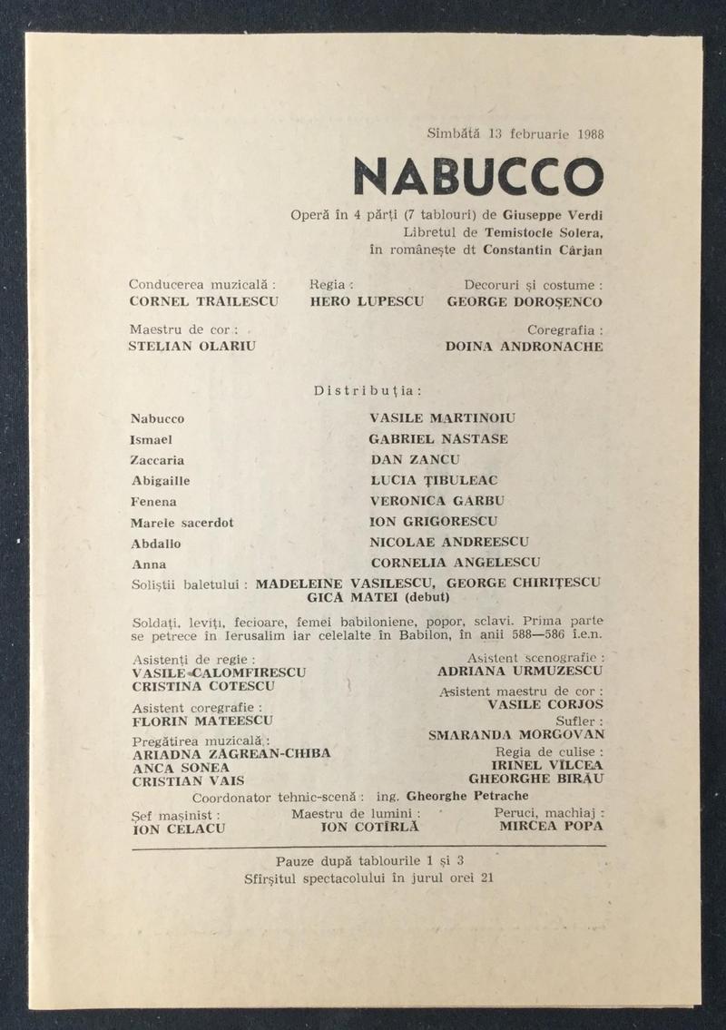 Nabucco în Nabucco, 13 feb. 1988