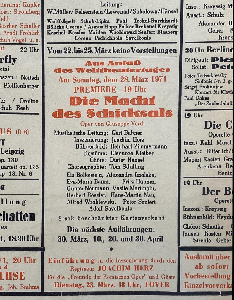 Don Carlo în Forța destinului, 28 mar. 1971